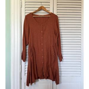 Flax Loose Fit Orange Linen Dress, size S-L